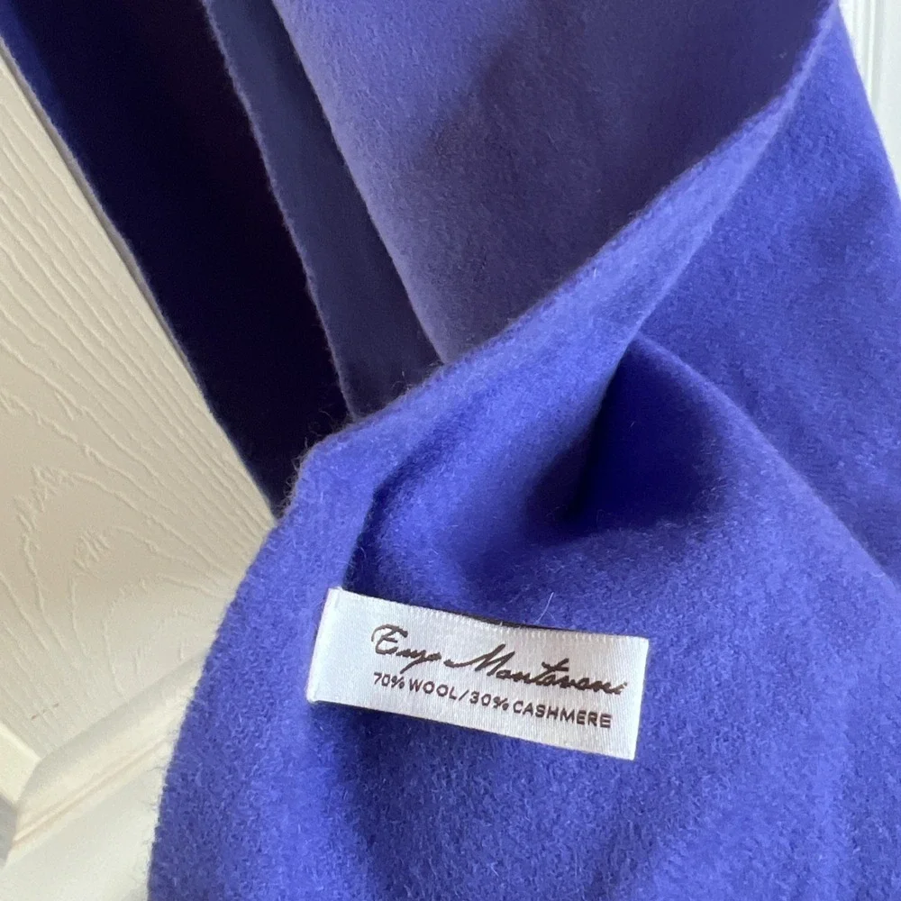Enzo Mantovani Puprle Solid Purple Wool and Cashmere Tassle‎ Scarf